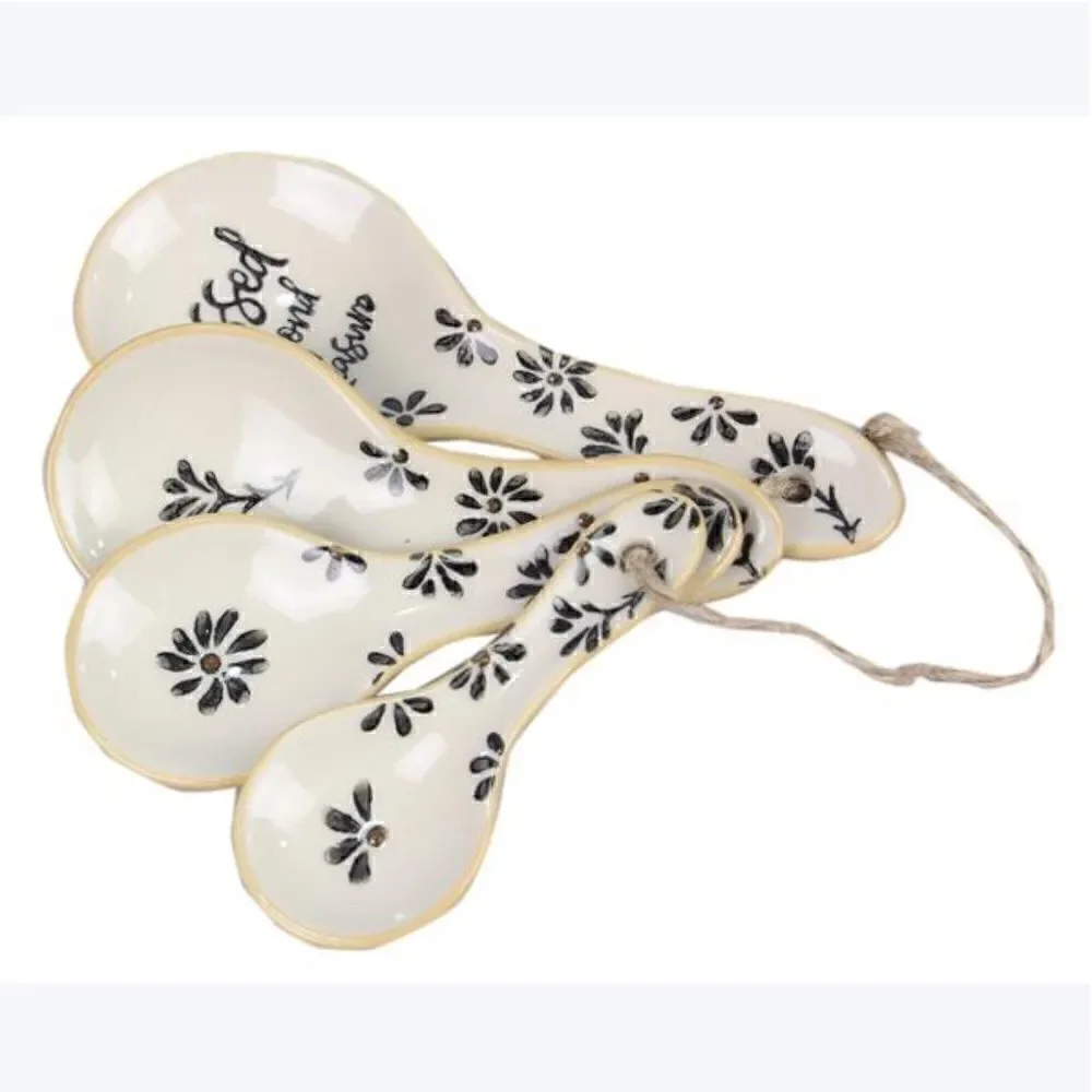 Whimsical Farmhouse Ceramic Measuring Spoon Set Blessed Cottagecore New
